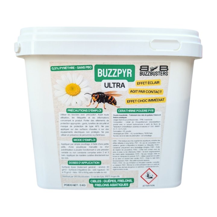 BuzzPyr Ultra poudre pyrèthre désinsectisation guepe frelon